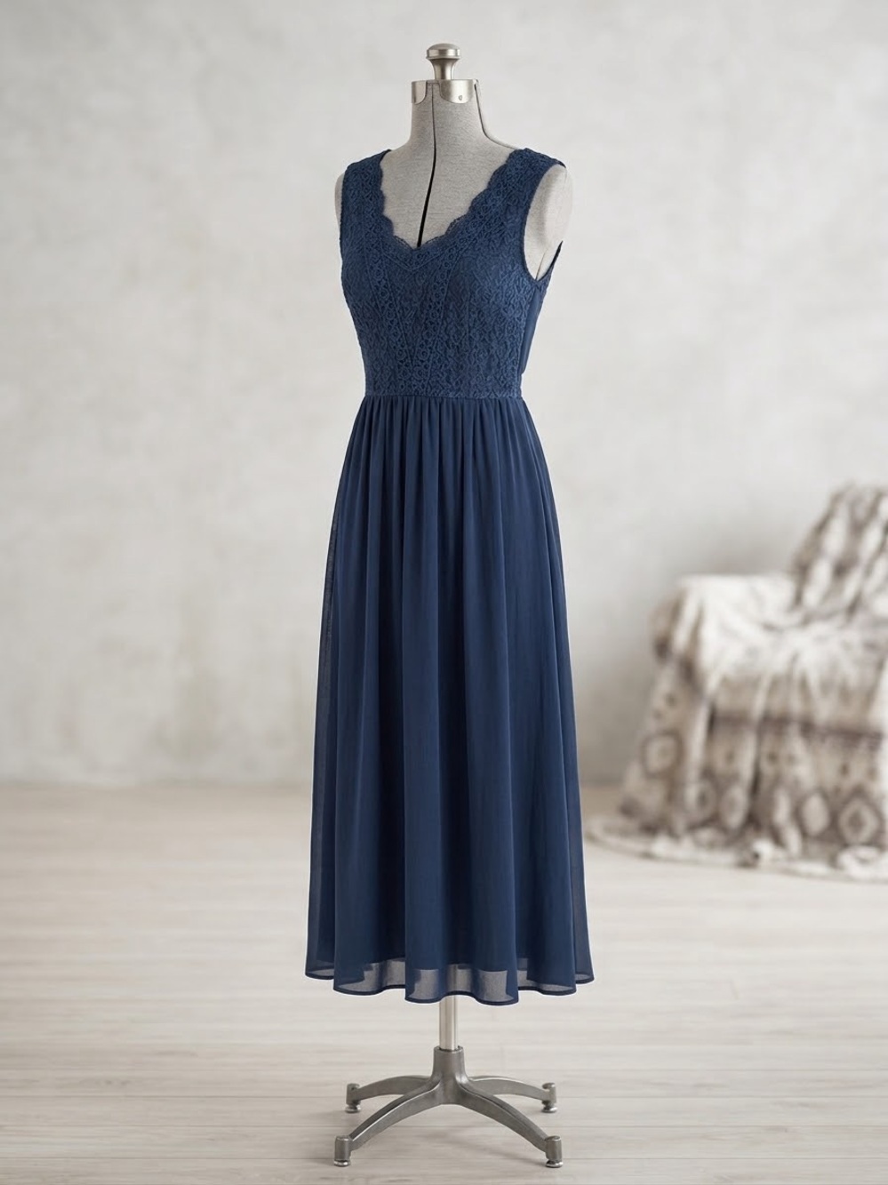 Kismet Navy Lace Bodice Chiffon Midi Dress